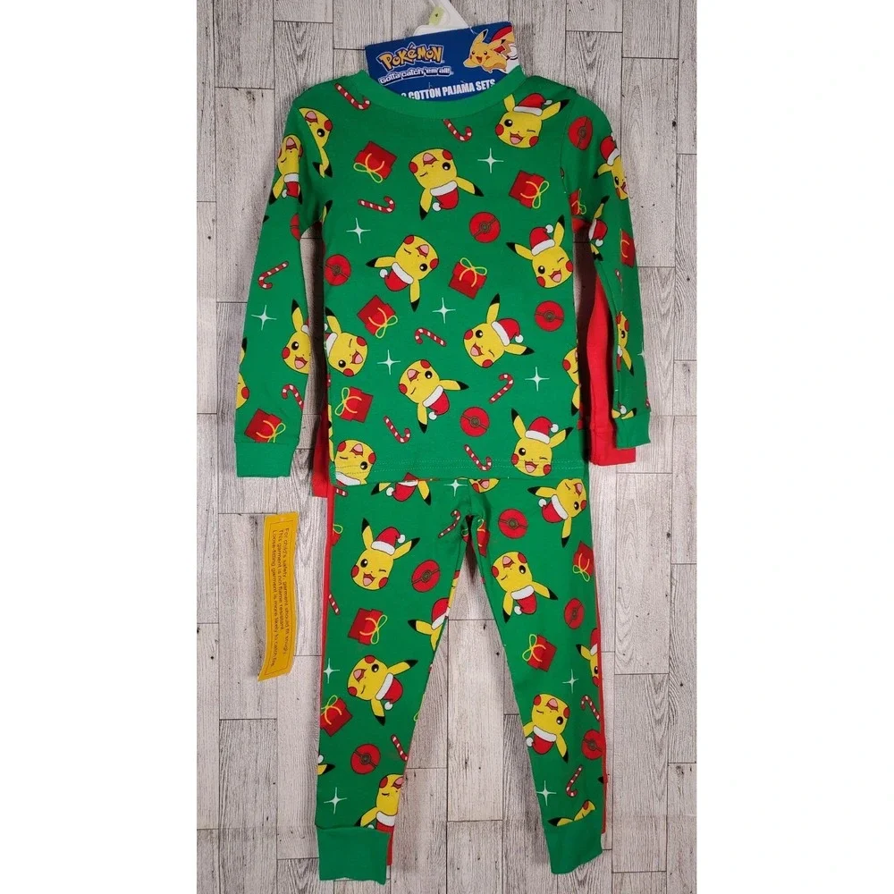 Pokemon Pajamas Boys 4 Christmas Themed 2-Pairs Santa Hat Candy Canes NEW